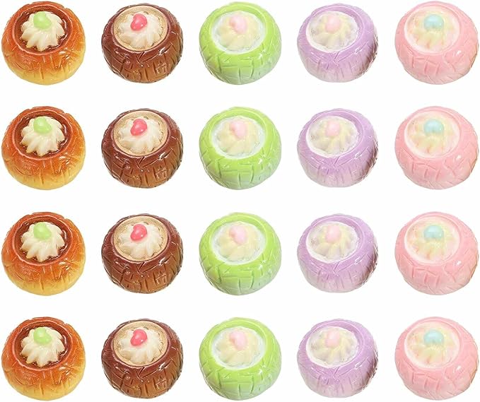 Dollhouse Miniature Food, Cute Mixed Cream Bread Figures Toys Mini Resin Foods Trinkets for Pretend Play Kitchen Cooking Game & Doll House Decor (Mixing Colors, 20pcs)