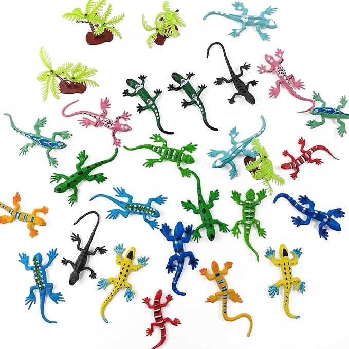 TIHOOD 28PCS Plastic Mini Lizard Toys Kit for Kids Colorful Plastic Fake Model Artificial Reptile Lizard for Teens Adults Decoration Figure Educational Toys Halloween Party Favors Decoration