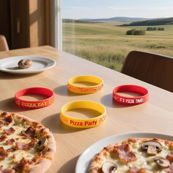 Lesnala 48 Pcs Pizza party favors silicone bracelets 6 Styles Pizza themed rubber wristbands Pizza day colorful stretch wristband for Women Men Party Decorations Kids School Prizes