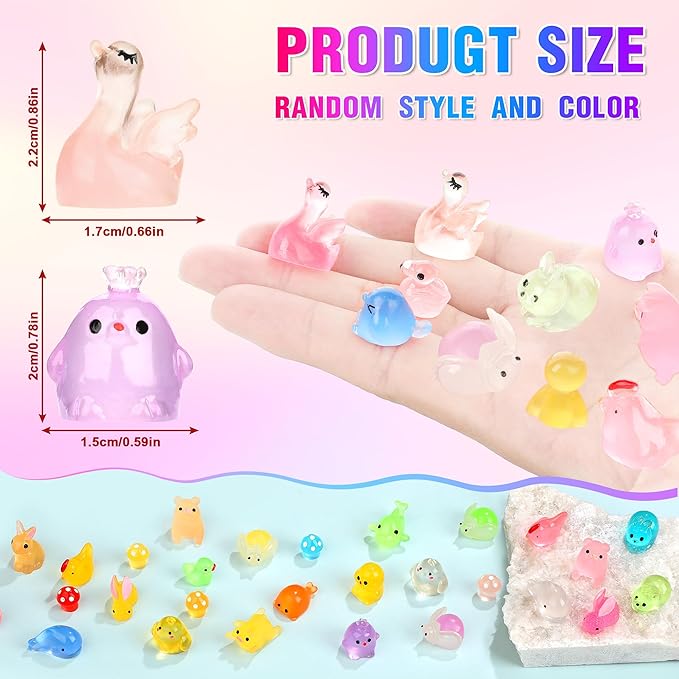 220 Pcs Mini Resin Animals, 220 Styles Variety Tiny Animals Figures Miniature Glow in The Dark, Little Small Animal Figurines Bulk for Garden Landscape Accessories Hide Crafts Decor Aquarium