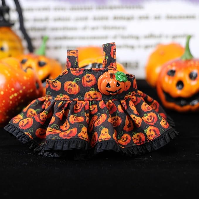 Clothes for LABUBU Doll (NO Doll), 2-Piece Pumpkin Princess Accessories for LABUBU 17cm Dolls, Premium Fashion Outfit for LABUBU Unique Dress Up - Spider Headdress + Pumpkin Dress