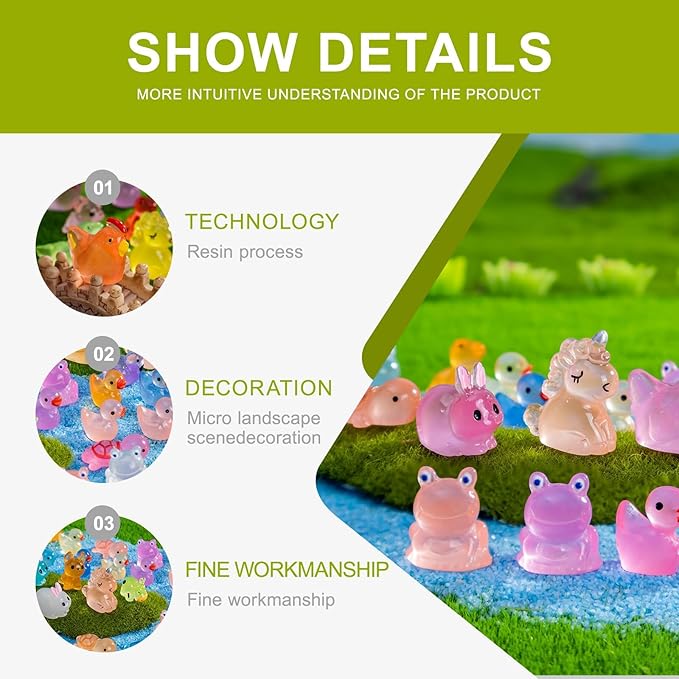127pcs Mini Resin Animals Figures Bulk Pack-18 Miniature Animal Types with Glowing Effect for Fairy Gardens,Aquariums,Dollhouse,DIY Collection