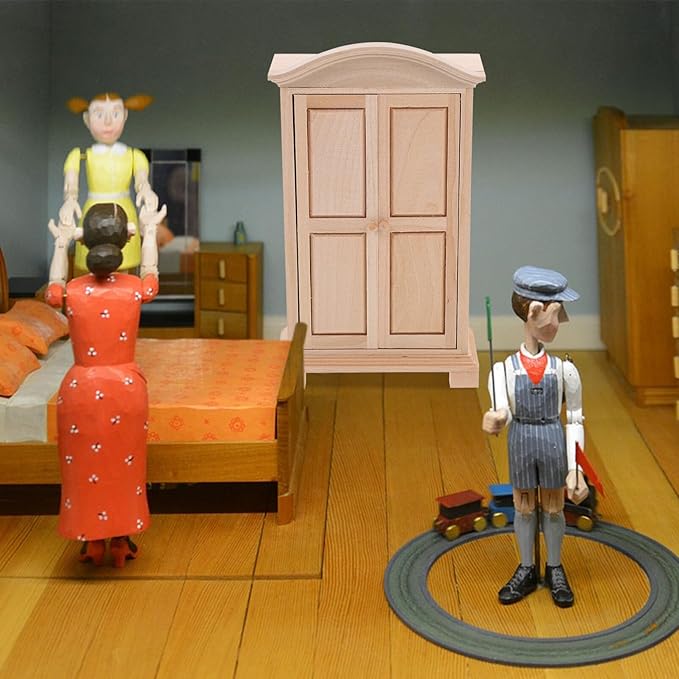 Abaodam Mini Wooden Wardrobe Model 1 12 Scale Doll House Furniture Double Door Closet Tiny Wardrobe for Dollhouse Decor and Accessories