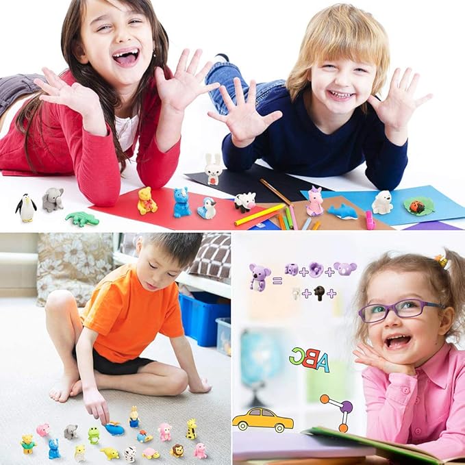 46Pcs Animal Erasers Desk Pets for Kids Animal Pencil Erasers Bulk Puzzle Eraser Toys Gifts for Classroom Prizes,Game Reward,Treasure Box,Easter Egg Fillers,Goodie Bag Stuffers,Party Favors