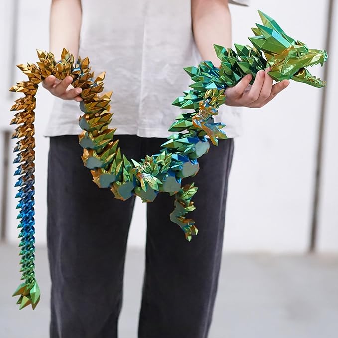 48.82inch Super Large 3D Printed Crystal Dragon,Movable mouth,Flexible Joint Animal lacertid Figurines, Home Office Decor,Fidget Toy for Adults Teens Boy Festival Gifts ,Executive Desk Toy (GREEN)