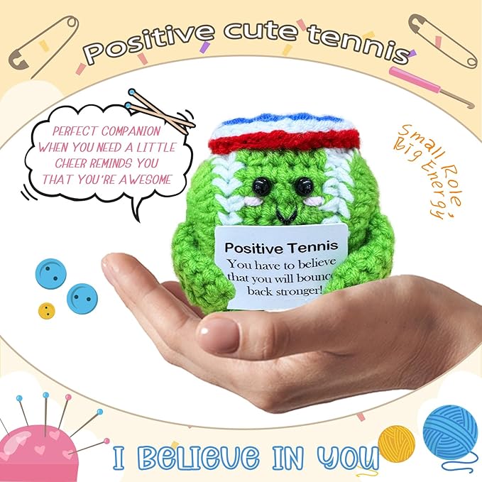Fouliki Handmade Crochet Tennis,Birthday Gift for Fans and Friends,Emotional Support Gifts for Tennis Enthusiast,Custom Gift for Men and Women Ball Players,Funny Desk Decor