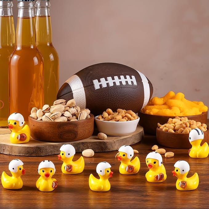 100 Pcs Themed Ducks Resin Ducks Resin Party Decorations for Crafts Making DIY Miniature Landscape Micro Decor Gifts (Football)