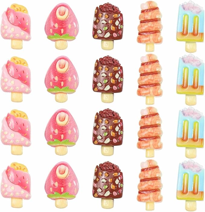 Dollhouse Miniature Food, Cute Mixed Fruit Popsicles Figures Toys Mini Resin Foods Trinkets for Pretend Play Kitchen Cooking Game & Doll House Decor (Mixing Colors, 20pcs)