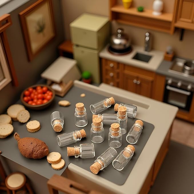 20Pcs Dollhouse Glass Jars Miniature: 1/12 Scale Glass Bottles Food Container for Kitchen Restaurant - Mini Canister Empty with Cork，Dollhouse Accessories，Dollhouses Décor