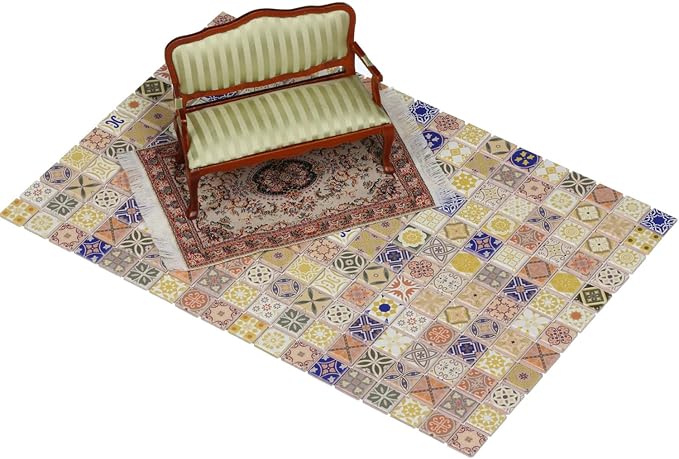 150 pcs, Dollhouse Flooring, 1:12 Scale Doll House Tiles, Miniature Checkerboard Floor, REDUCIO! (Yellow and Blue)