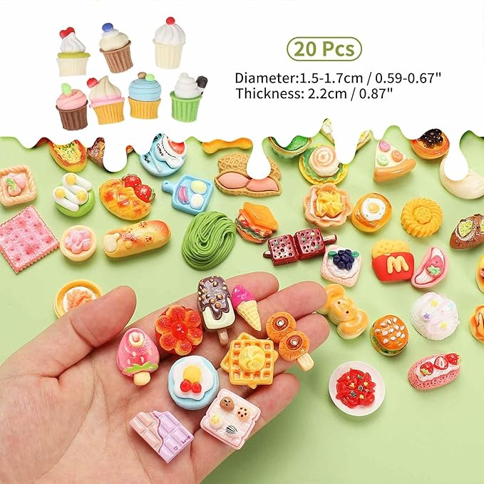 Dollhouse Miniature Food, Cute Mixed Cupcakes Figures Toys Mini Resin Foods Trinkets for Pretend Play Kitchen Cooking Game & Doll House Decor (Mixing Colors, 20pcs)