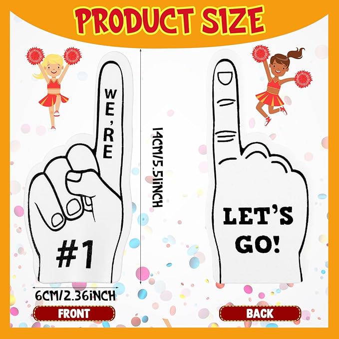 Sinmoe 24 Pcs Mini Foam Finger Baseball Fan Mini Foam Finger, We're #1 Sports Themed Party Supplies for Baseball Hockey Football Basketball Events Team Gifts(White)