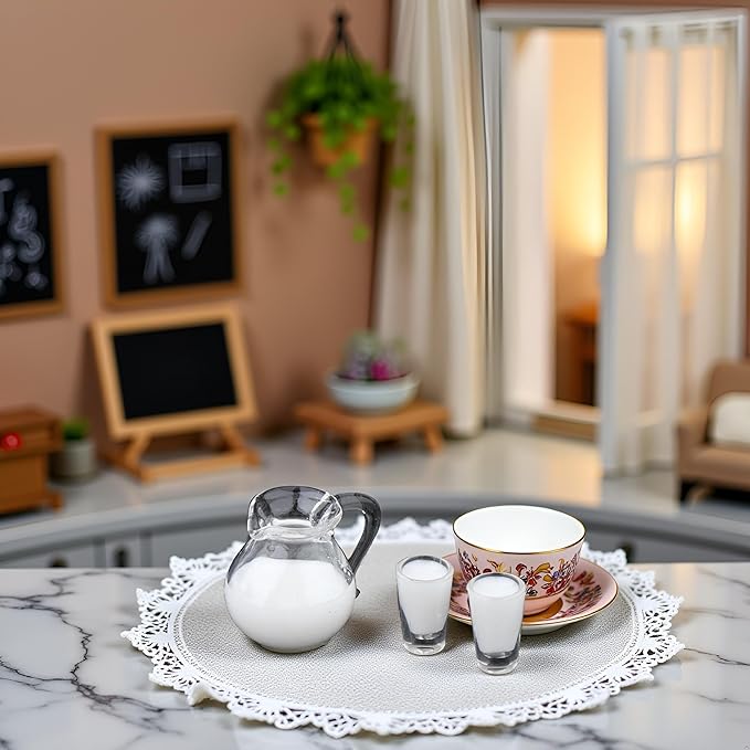 3Pcs White 1/12 Miniature Milk Pitcher Dollhouse Decoration Accessories, DIY Doll House Kit