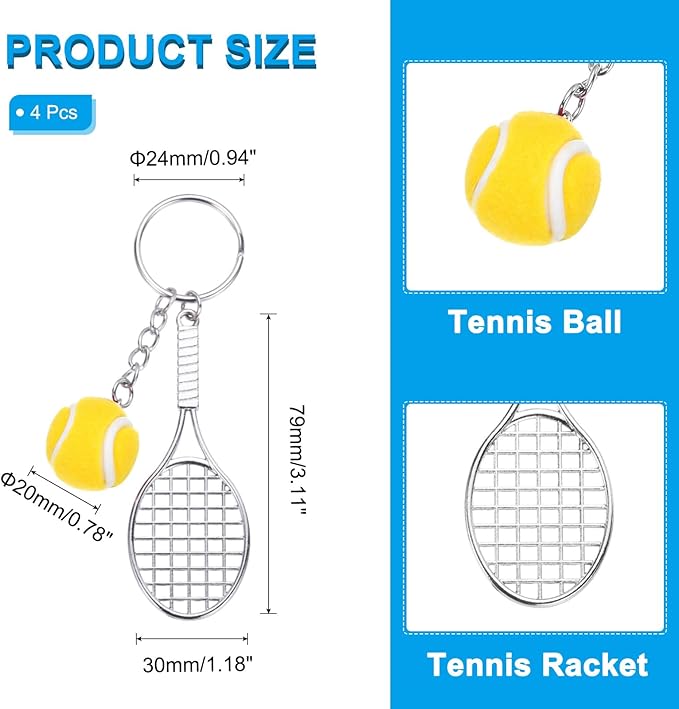 PATIKIL Tennis Keychain,Metal Tennis Racket Key Chains Sports Novelty Charm Pendant for Backpacks,Party Favor, Sports Fan