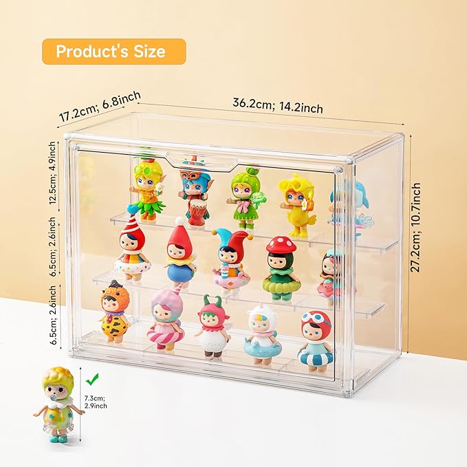 2 Pack Acrylic Display Cases for Collectibles, Clear Display Case for Figures, 3 Tier Display Shelf Boxes Miniature Display Case, Dustproof and Stackable Action Figure Display Cases (2, Large)