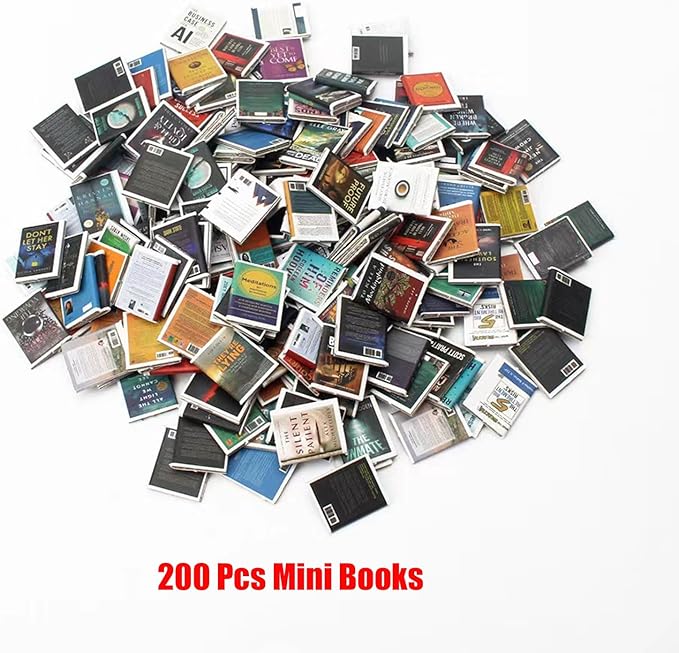 Anxiety Bookshelf Shake Away Your Anxiety, Miniature Book Display Case Cabinet with 200 Mini Books, Creative Wooden Mini Bookshelf Shake Anxiety Stress Reliever Funny Gifts for Book Lovers (Mini Book)