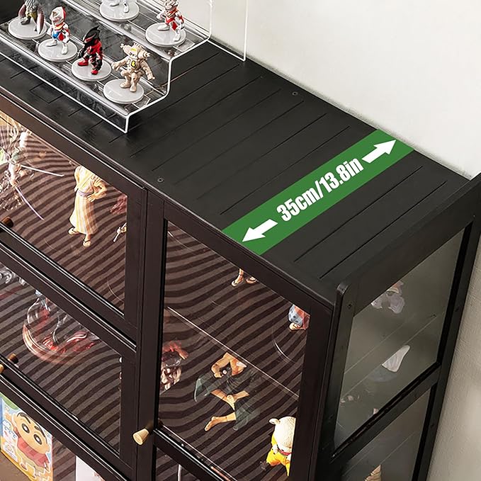 Display Cabinet with Acrylic Doors, Display Curio Cabinet with 3+4 Shelves for Collectibles Figures, Black Bamboo Storage Display Case Clear Showcase for Home Office Living Room Gaming Room