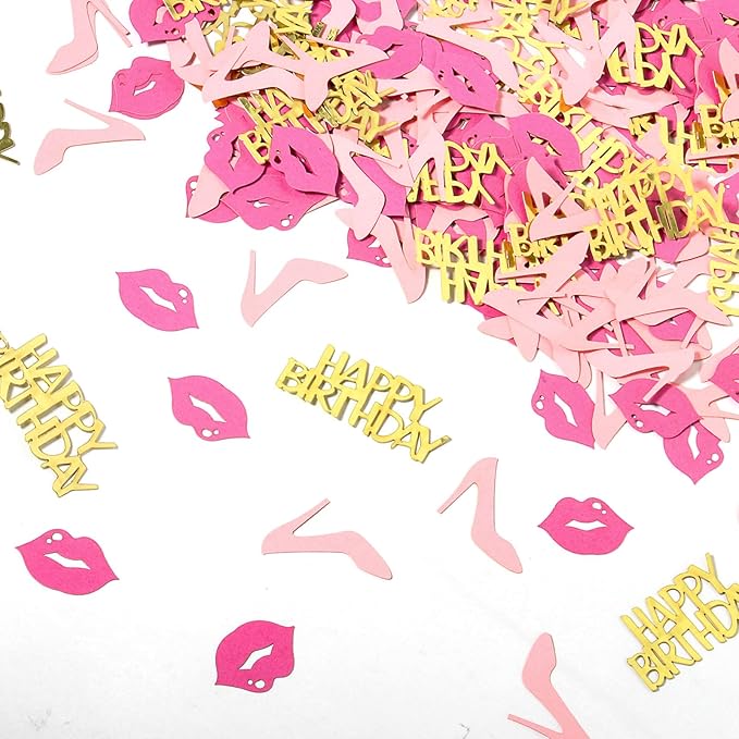 JNXCYQ Girl Happy birthday confetti high heels and lips confetti for woman birthday party table decorations