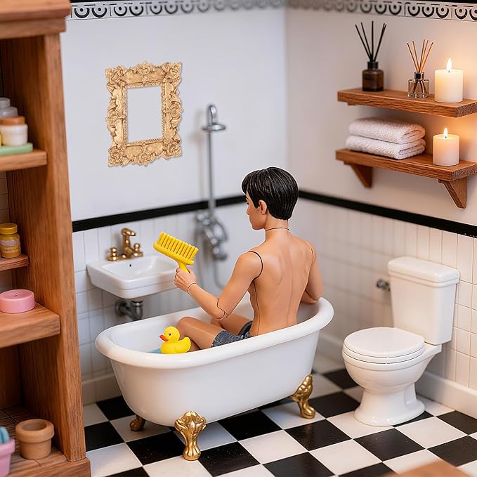 5 Pcs Miniature Dollhouse Mirror Set with Carved Golden Edges, European Style Victorian Baroque Wall Decor for 1/12 Scale Dollhouse Display, Mini Furniture Accessory Gold, White, Silver