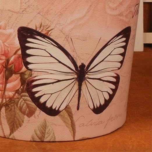 Scakbyer 10L/2.64 Gallon Trash Can, Decorative Waste Basket, PU Leather Waste Paper Basket, Waterproof Garbage Can for Bathroom, Bedroom, Office, Kitchen and Living Room - Butterfly and Rose