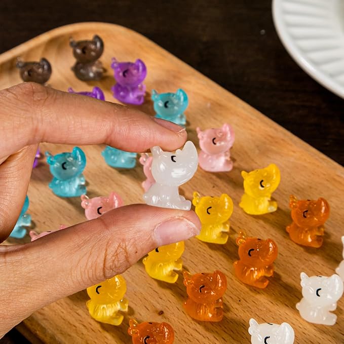 70 Pcs Luminous Mini Resin Rhino Tiny Cow Miniature Pig Figures Glow in The Dark for DIY Garden Dollhouse Wildlife Accessories Micro Landscape Aquarium Party Decor