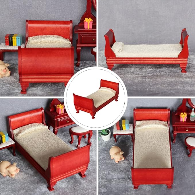 COHEALI Mini House Single Bed Dollhouse Furniture 1 12 Scale Wooden Miniature Bed Accessory for Dollhouse Decoration