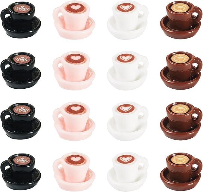 40Pcs Resin Mini Coffee Cups Miniature Kitchen Set Fake Drink Food Coffee Mug Lovely Tableware Dollhouse Ornaments for Desktop Decorations Crafts for Adult Pink White Black