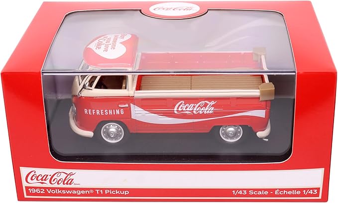 Motor City Classics Coca-Cola Diecast Collectible | 1962 Volkswagen Cargo Van Red-White 1:43 Scale Model 432201 Officially Licensed
