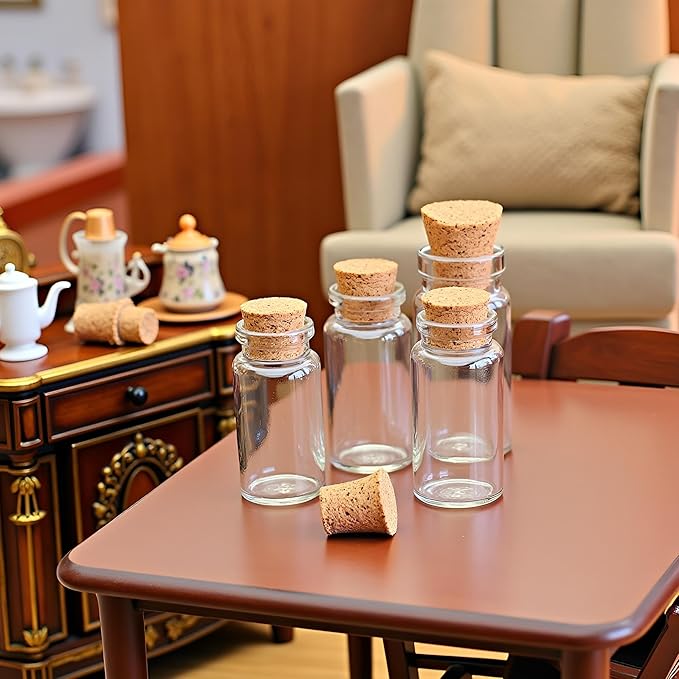 10Pcs Dollhouse Glass Jars Miniature: 1/12 Scale Glass Bottles Food Container for Kitchen Restaurant - Mini Canister Empty with Cork，Dollhouse Decor，Dollhouse DIY Accessories