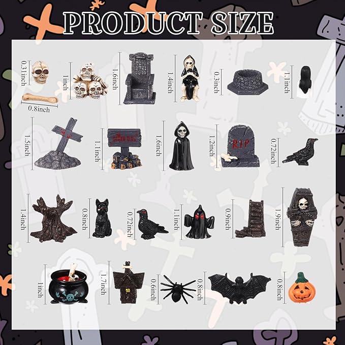 58 Pcs Halloween Mini Figurines Set, Plastic Mini Resin Halloween Miniature Landscape Ornaments Decorations for Dollhouse Accessories Garden Village Collections (Bat)