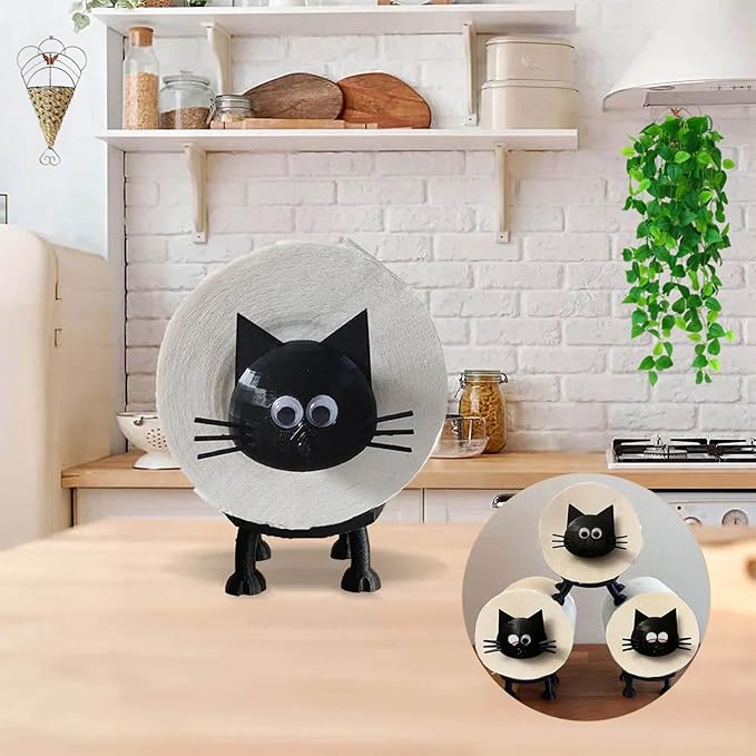 Cat Toilet Paper Holder - Funny Animal Paper Towel Holder for Bathroom Decor, Self Standing Unique 3D Printed with Durable Resin, 3pcs