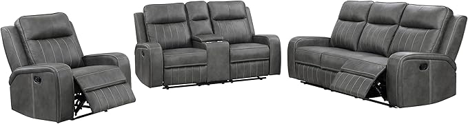 Coaster Home Furnishings Raelynn 3-Piece Upholstered Reclining Sofa Set Grey 603191-S3