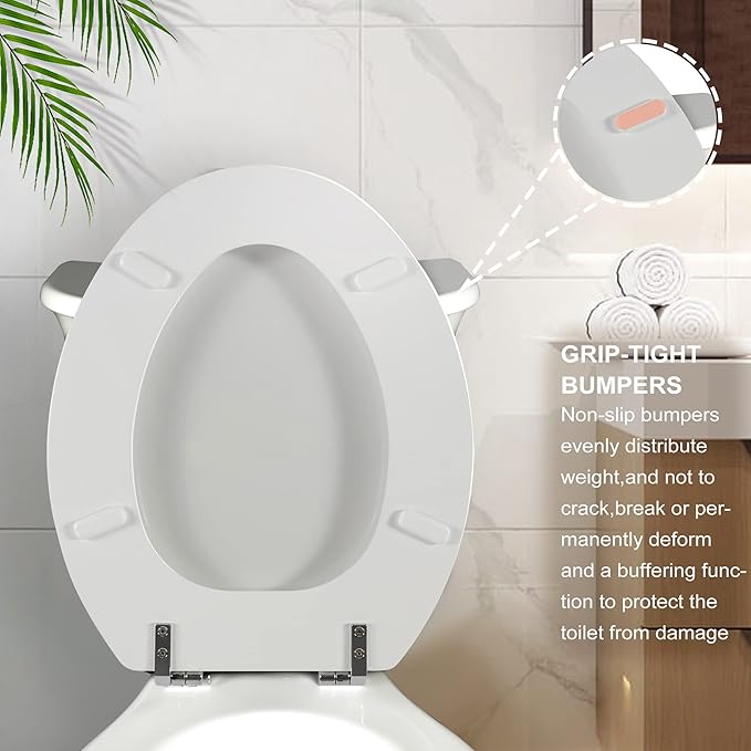 Elongated White Toilet Seat Natural Wood Toilet Seat with Zinc Alloy Hinges, Easy to Install also Easy to Clean, Scratch Resistant by Angol Shiold (Elongated, White)