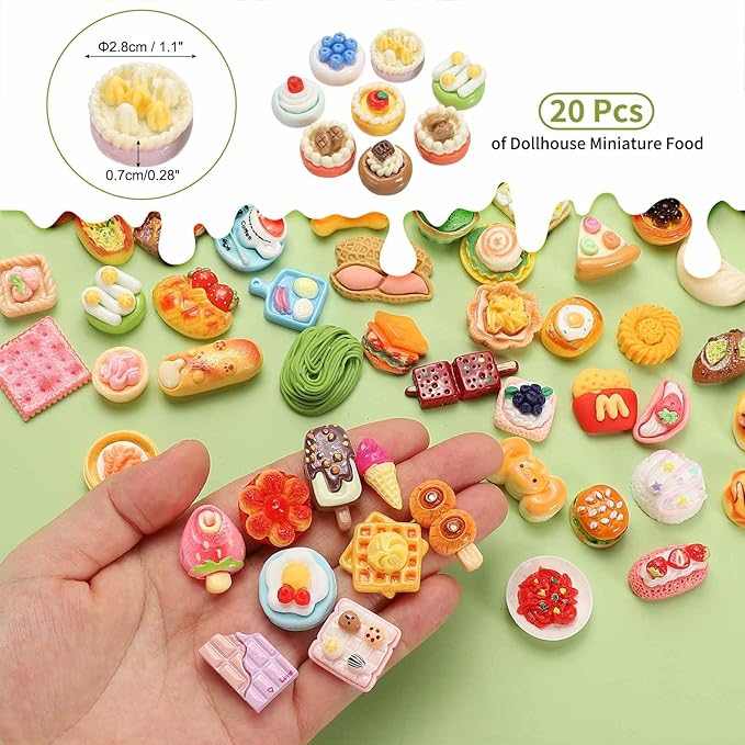 Dollhouse Miniature Food, Cute Mixed Fruit Cream Cake Figures Toys Mini Resin Foods Trinkets for Pretend Play Kitchen Cooking Game & Doll House Decor (Mixing Colors, 20pcs)