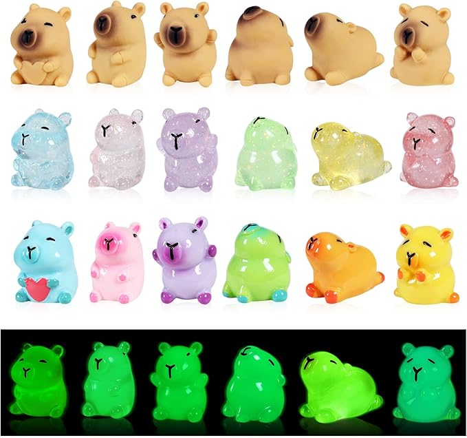 24 Pcs Mini Capybara Figurines, Glow in Dark Resin Animals for Dollhouse Garden Decor, Cute Collectible Miniatures for DIY Crafts