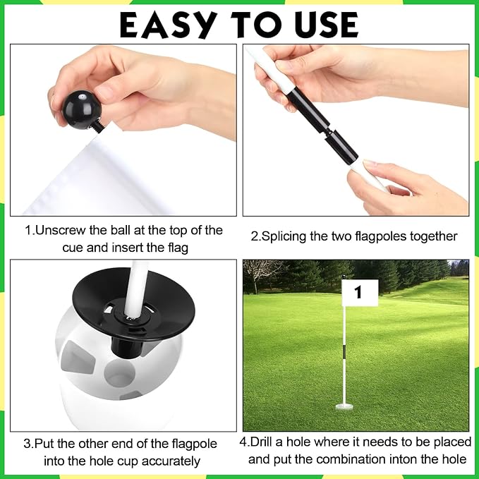 Hungdao 3 Set Golf Flagstick Mini Putting Green Flag for Yard Golf Pin Hole Cup and Flag Set Portable Practice Putting Green Flagsticks for Driving Range Backyard Gift Idea (Classic,White)