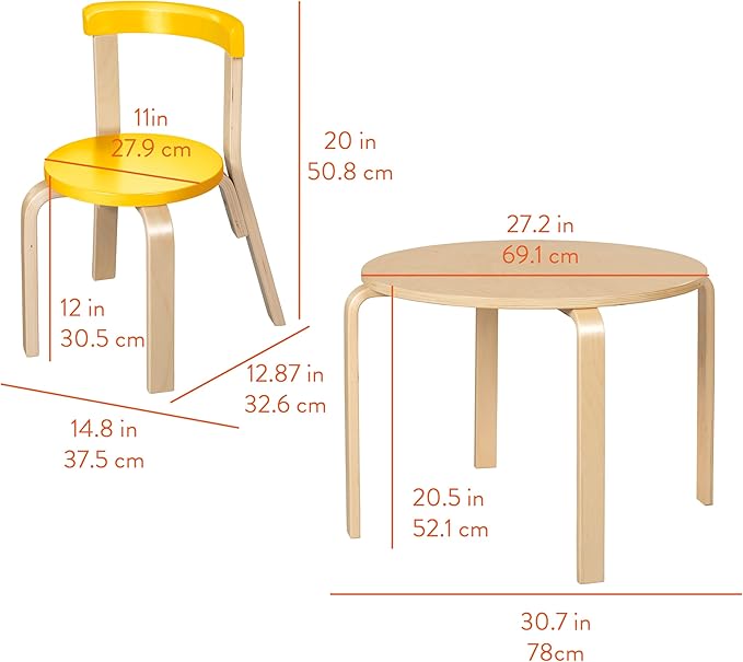 Bentwood Kids Table and Chairs Set, Kids Furniture, Assorted, 5-Piece