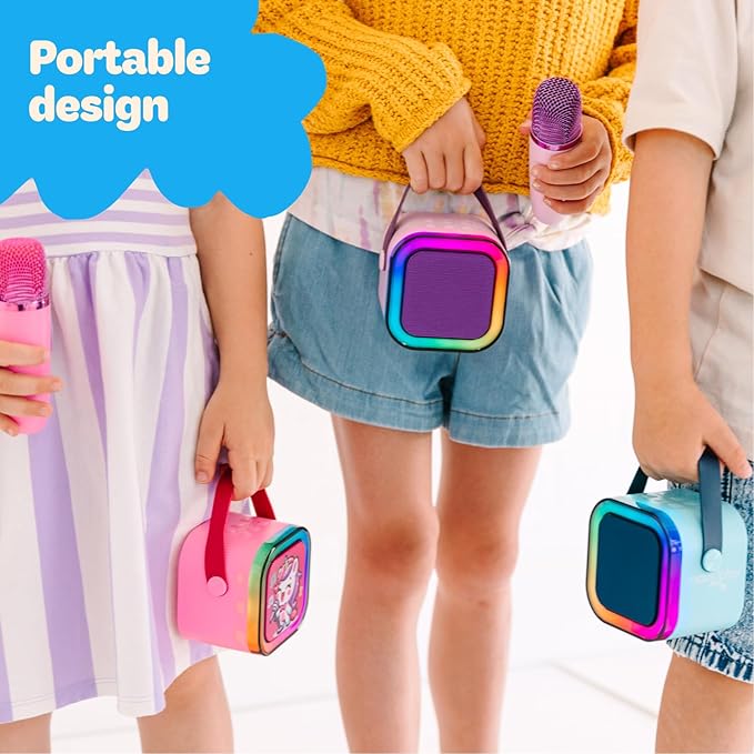 Move2Play, Mini Karaoke Machine for Kids | Built-in 20+ Songs | Bluetooth Speaker with Microphones | Voice Effects | Toddler Music Toy | Christmas Stocking Stuffer | Girls & Boys Age 2, 3, 4, 5, 6+
