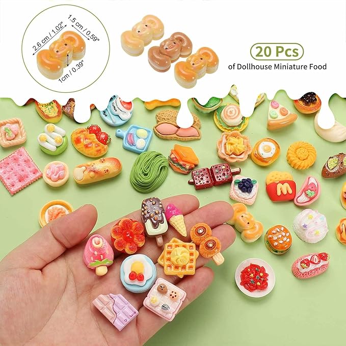 Dollhouse Miniature Food, Cute Mixed Animal Bow Tie Bread Figures Toys Mini Resin Foods Trinkets for Pretend Play Kitchen Cooking Game & Doll House Decor (Mixing Colors, 20pcs)