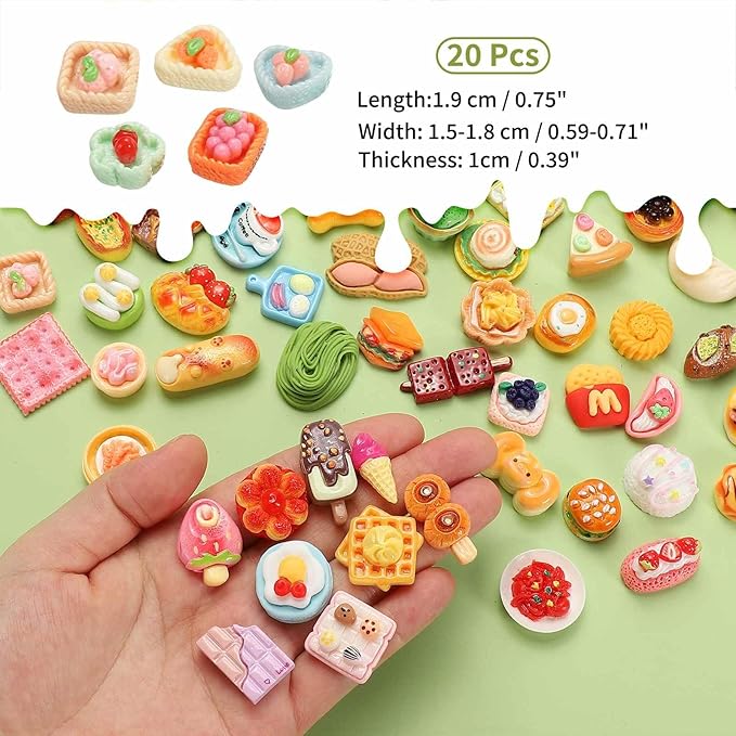 Dollhouse Miniature Food, Cute Mixed Fruit Basket Figures Toys Mini Resin Foods Trinkets for Pretend Play Kitchen Cooking Game & Doll House Decor (Mixing Colors, 20pcs)