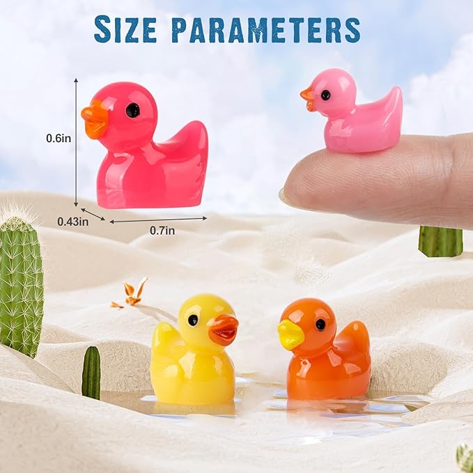 200 Pcs Mini Resin Duck Colorful Miniature Figures Micro Fairy Garden Landscape Aquarium Hide and Seek Dollhouse Cake Decoration Potted Plants DIY Slime Craft Charms for Party Toys Game Gift