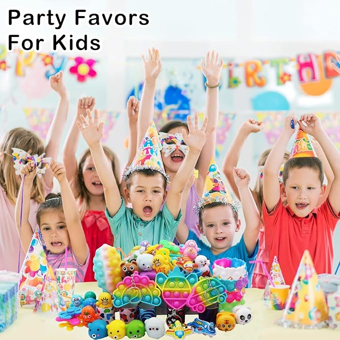 125 Pcs Party Favors for Kids 4-8, Pop Fidget Bulk Toys, Pinata Goodie Bag Stuffers, Treasure Box Toys, School Classroom Rewards, Treasure Chest Prizes, Goody Bag Filler
