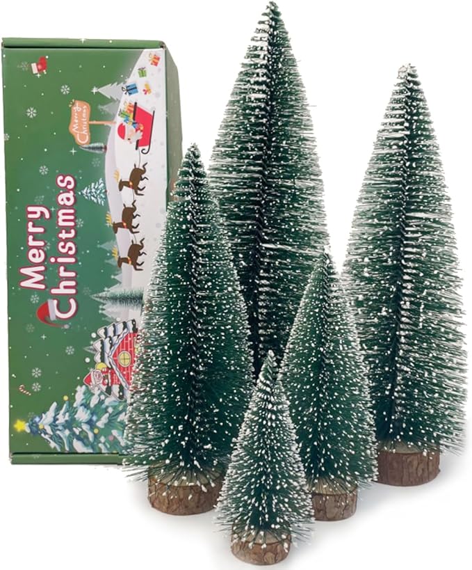 MTKZKAF Artificial mini Bottle Brush Christmas Trees for Christmas Decoration Table top Christmas Tree with Base Indoor Christmas Decorations （4/6/8/10/12 inch）