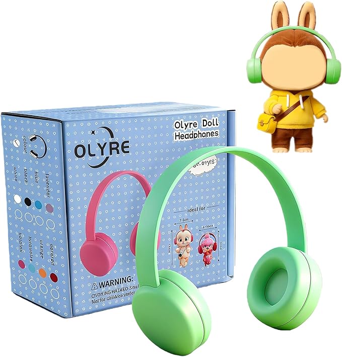 Olyre Doll Headphones for Dolls, Fits 17cm(6.69") Height Trendy Dolls or 1/6 BJDs, Miniature Headset Costume/Clothing Accessory (Doll Not Included) (Green)