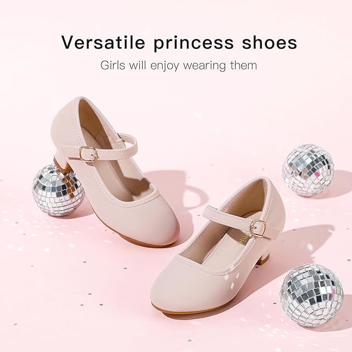 Dufannie Girls Dress Shoes Low Heel Princess Flats Mary Jane Flower Wedding Party Glitter Shoes for Kids Toddler