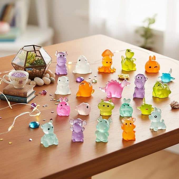 120pcs Multicolor Mini Resin Animals Luminous Tiny Ducks Figures for Micro Fairy Garden Accessories Micro Landscape Ornaments DIY Mini Outdoor Decor Dinosaur Rabbit Flamingo Owls Ocean Creature