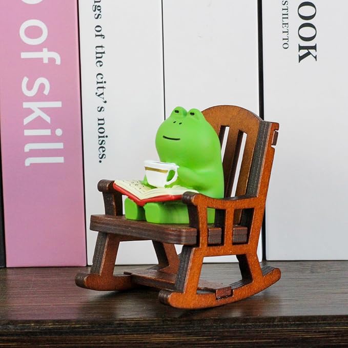 Refintural Miniature Frog Figurines - Funny Frog Sculpture for Shelf, Desk Decoration - Frog Desk Accessories - Perfect Cute Frog Gift for Frog Lovers（Rocking Chair）