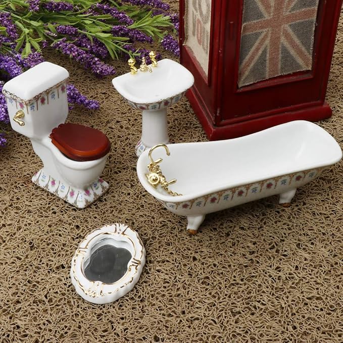 DYNWAVE Bathroom Decor WC Bathtub Set Dollhouse Miniature 1:12# 2，