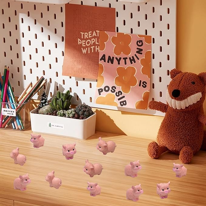 50 PCS Mini Pink Pig Figurines - 1.5 Inch Resin Pigs for Fairy Gardens, Home Decor, Wedding Centerpieces, Desk Accessories & DIY Crafts