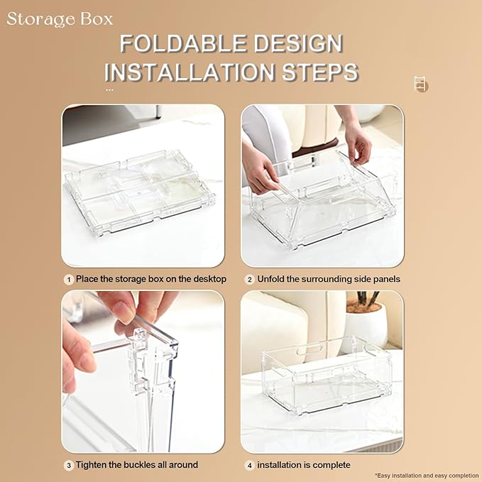 Foldable Plastic Baskets, Stackable Storage Baskets with Handles for Organizing and Storage, Foldable Crate for Office, Home, Bedroom, Outdoor(16.14"x 12" x 7.28")